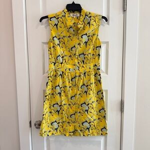 Diane Von Furstenberg Josie Yellow & Black Floral Sleeveless Dress sz 8